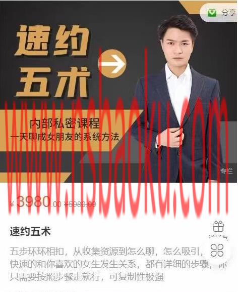 魅男《速约五术：一天聊成女朋友的系统方法》百度网盘下载【082201】-男士宝库